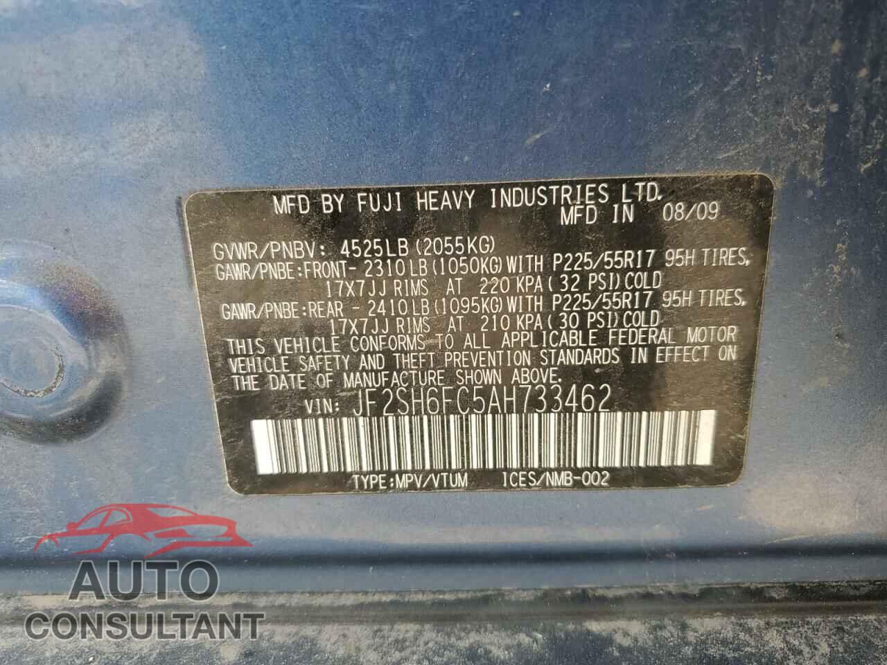 SUBARU FORESTER 2010 - JF2SH6FC5AH733462