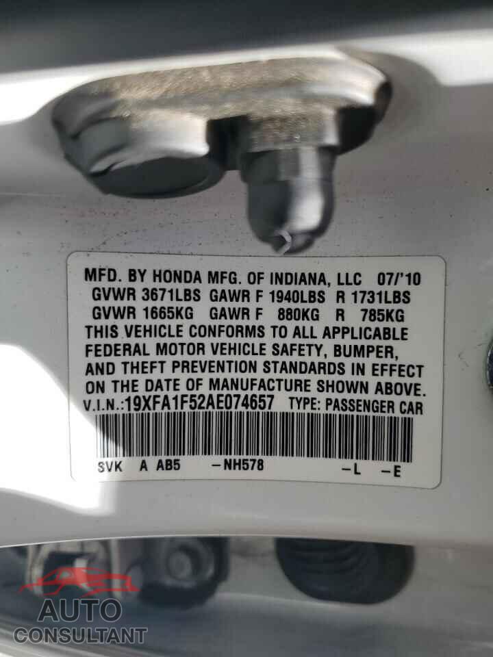 HONDA CIVIC 2010 - 19XFA1F52AE074657