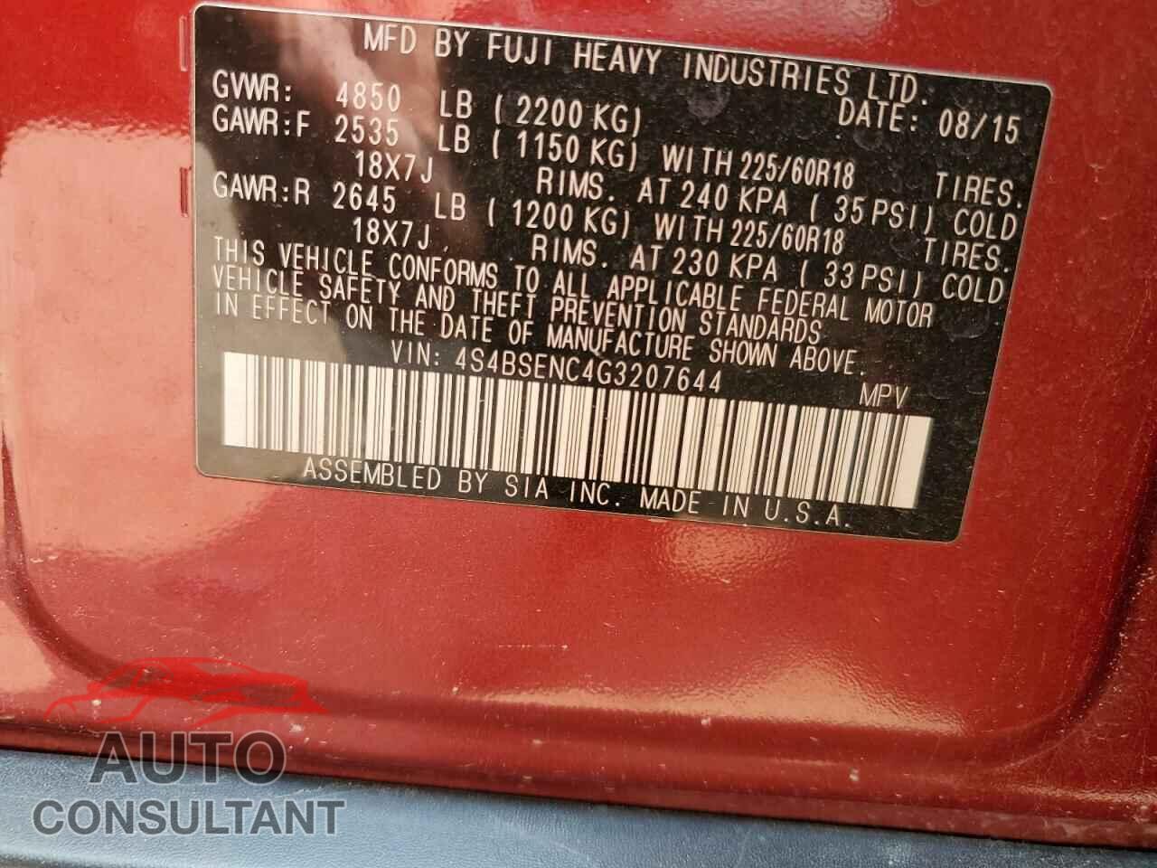 SUBARU OUTBACK 2016 - 4S4BSENC4G3207644