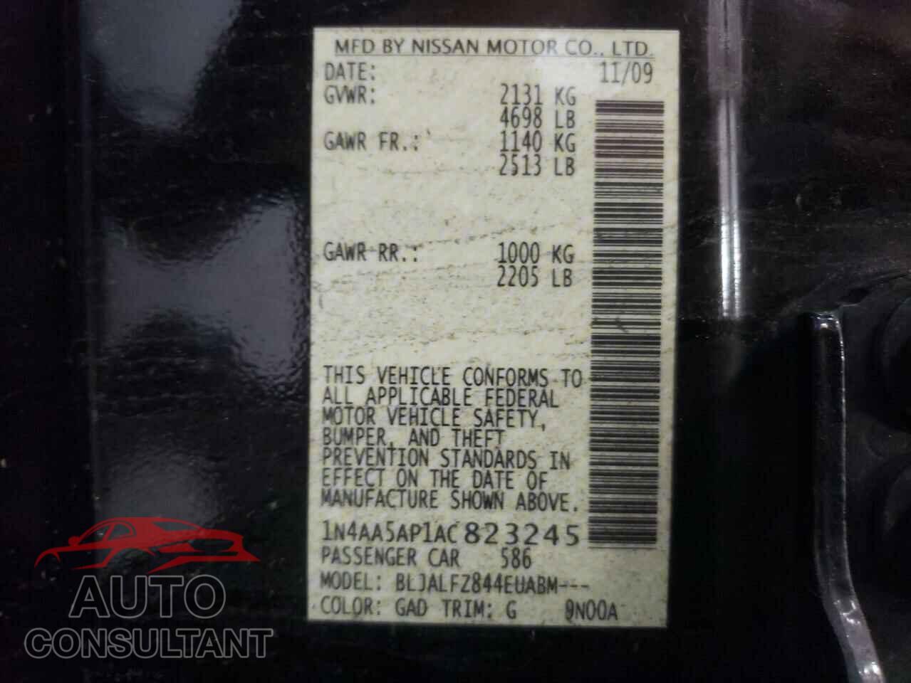 NISSAN MAXIMA 2010 - 1N4AA5AP1AC823245
