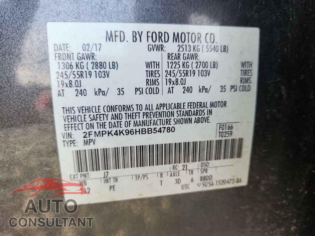 FORD EDGE 2017 - 2FMPK4K96HBB54780