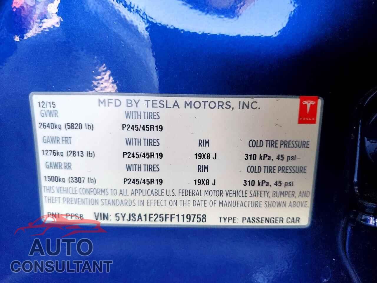 TESLA MODEL S 2015 - 5YJSA1E25FF119758