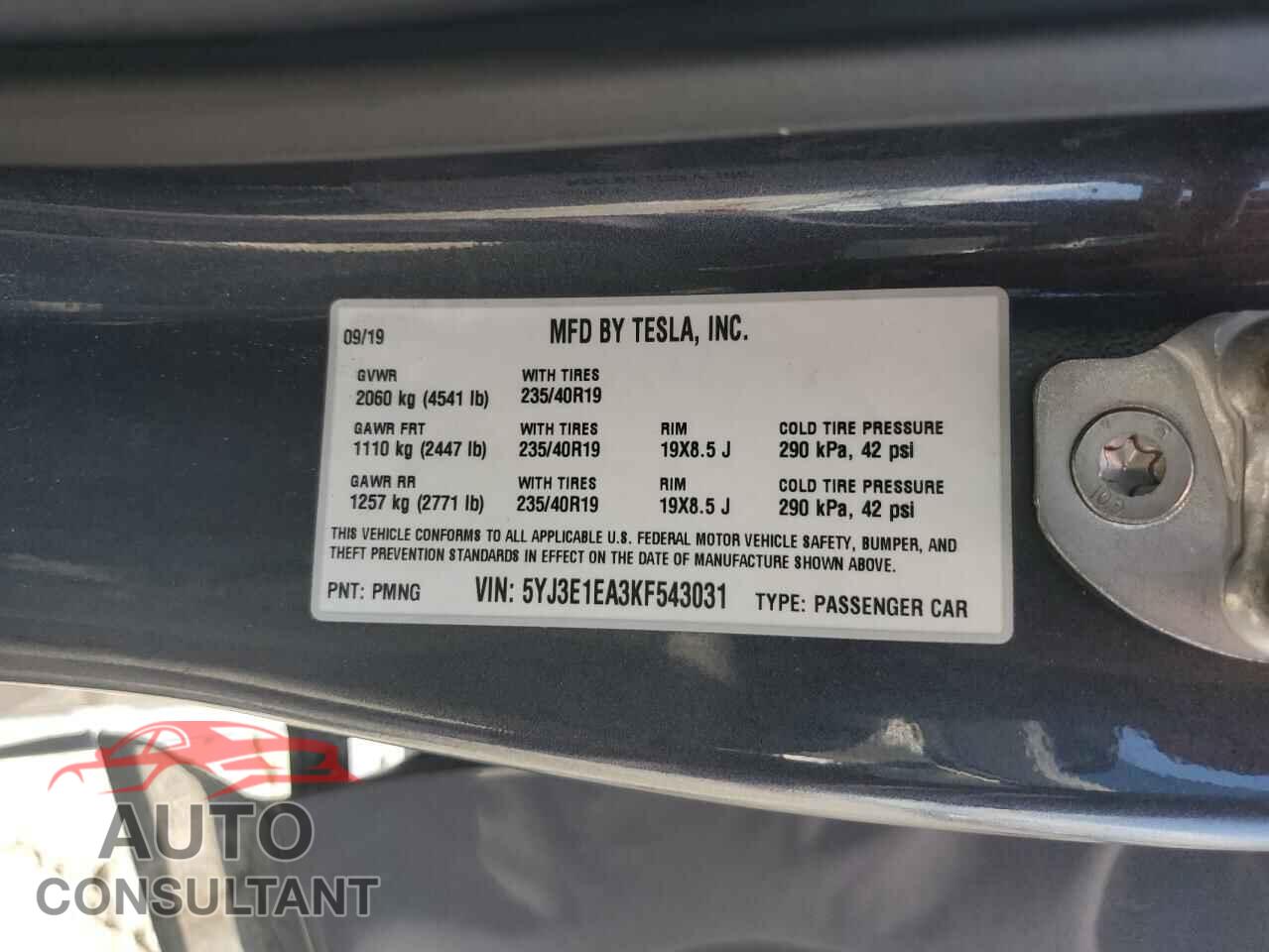 TESLA MODEL 3 2019 - 5YJ3E1EA3KF543031