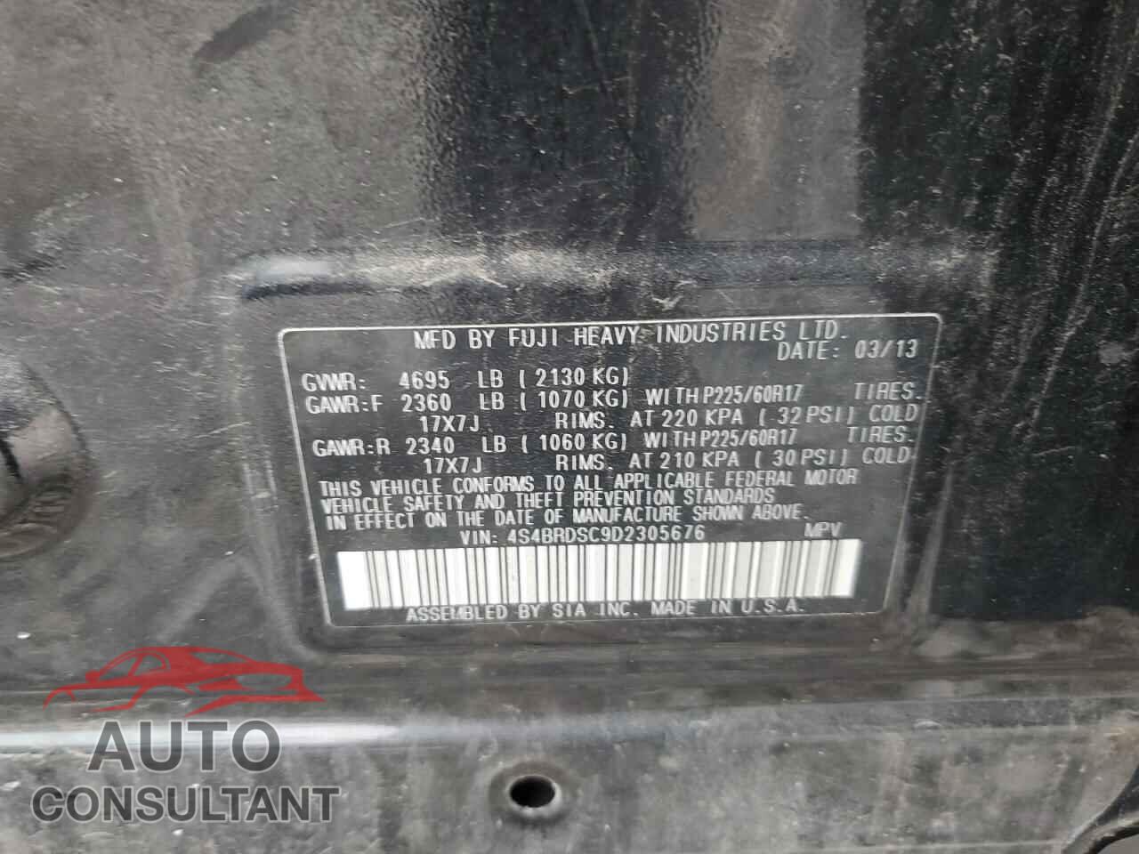 SUBARU OUTBACK 2013 - 4S4BRDSC9D2305676