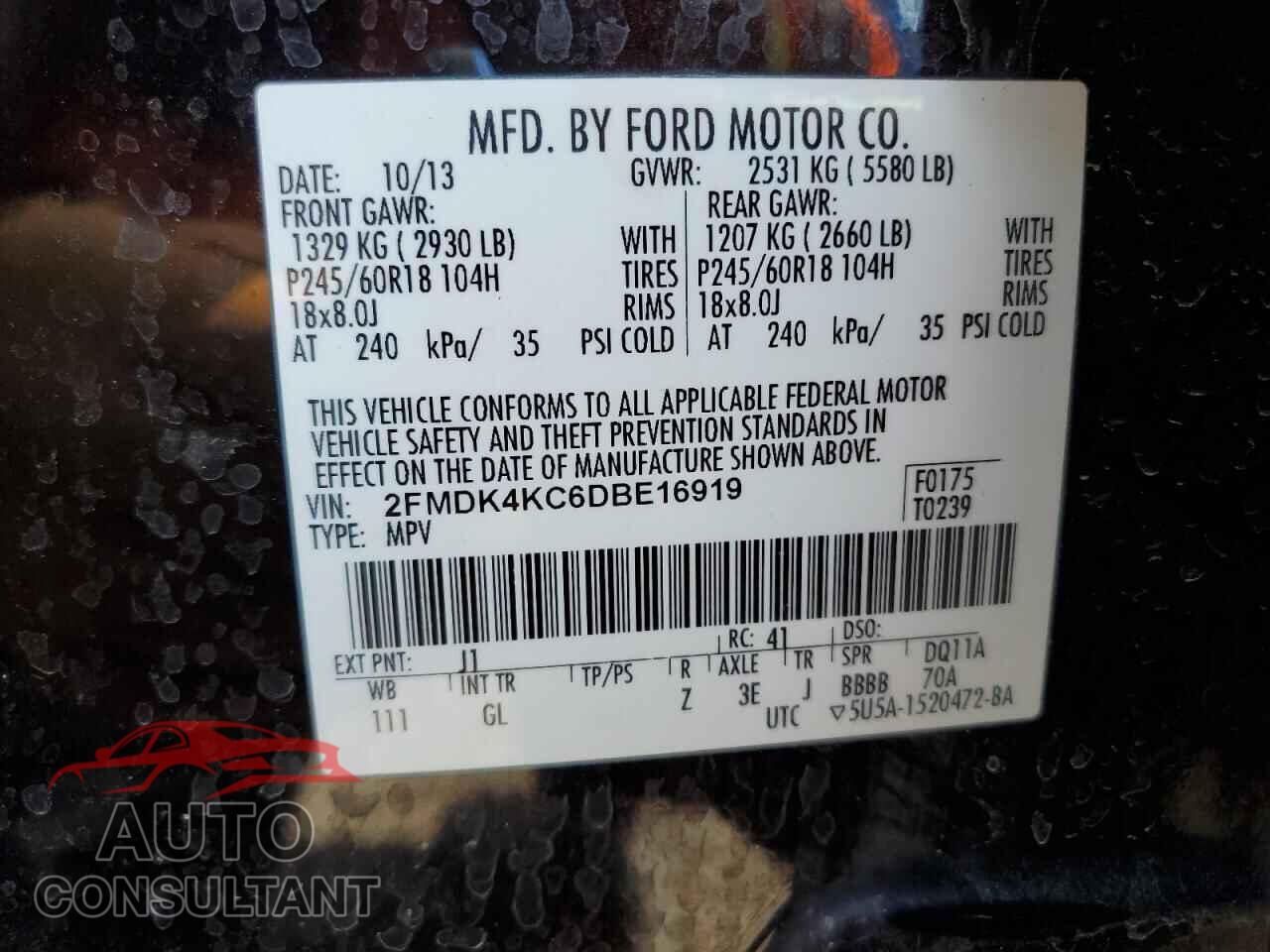FORD EDGE 2013 - 2FMDK4KC6DBE16919