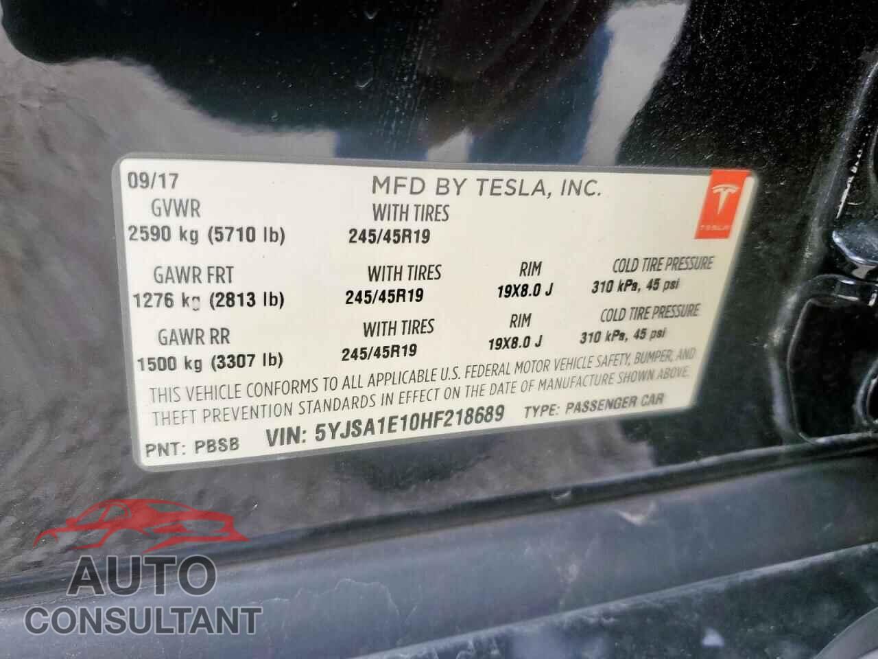 TESLA MODEL S 2017 - 5YJSA1E10HF218689