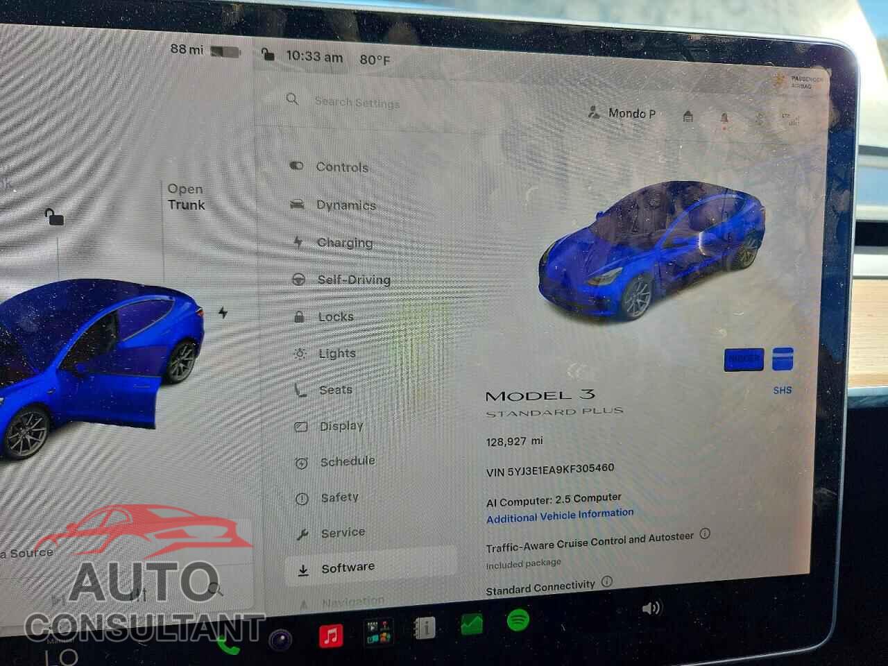 TESLA MODEL 3 2019 - 5YJ3E1EA9KF305460