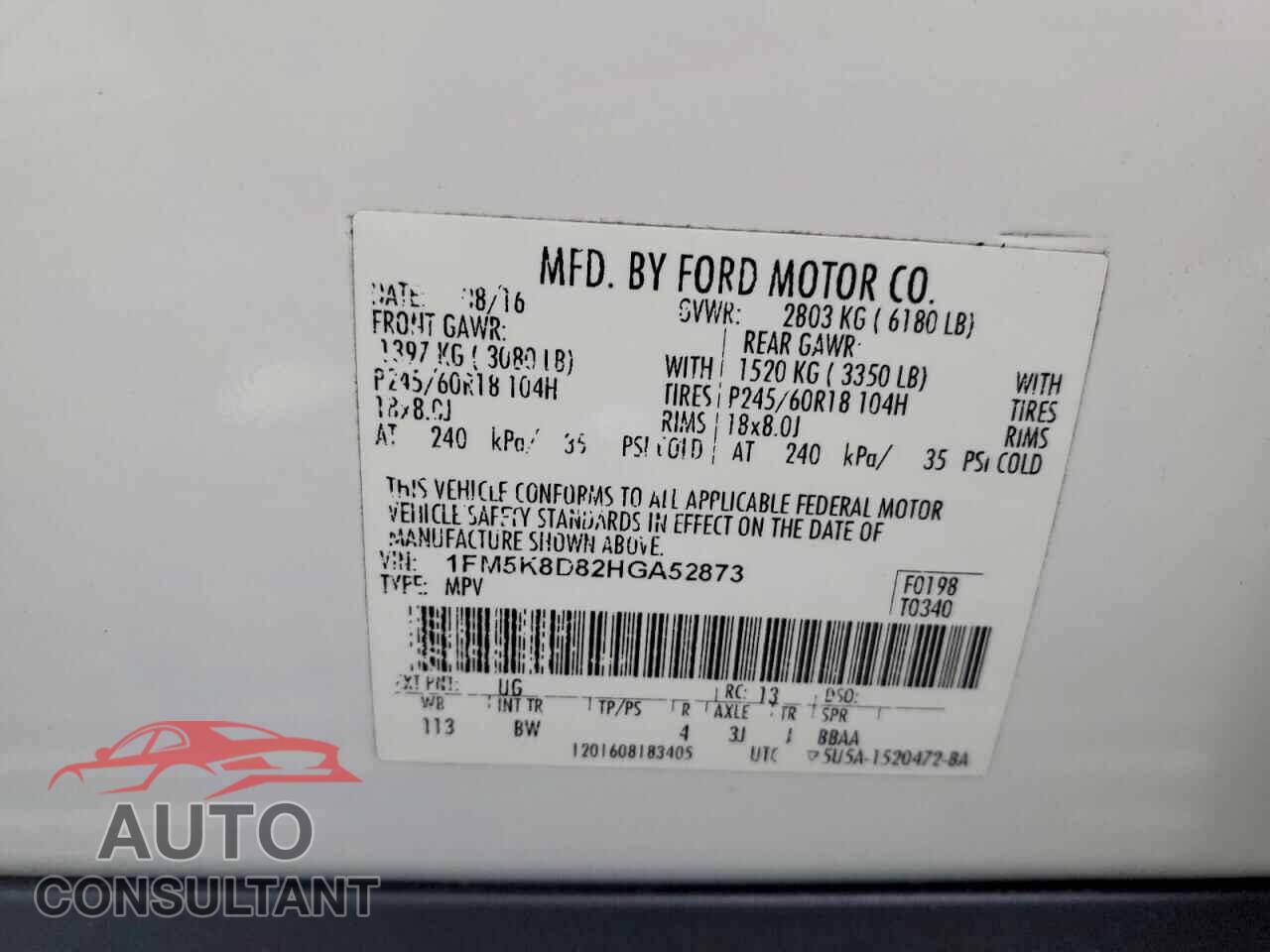 FORD EXPLORER 2017 - 1FM5K8D82HGA52873