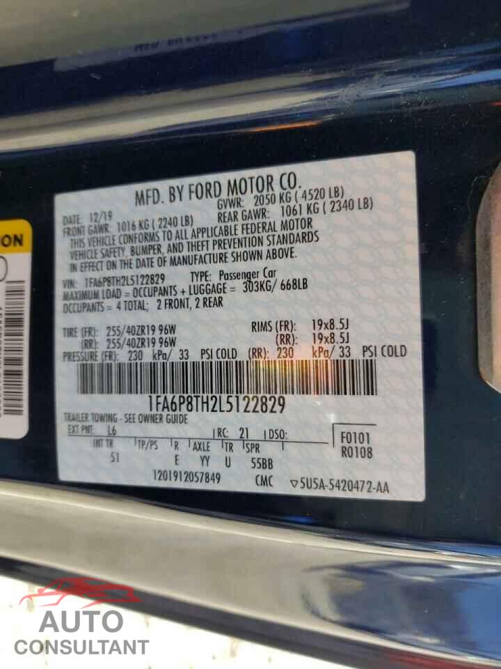 FORD MUSTANG 2020 - 1FA6P8TH2L5122829