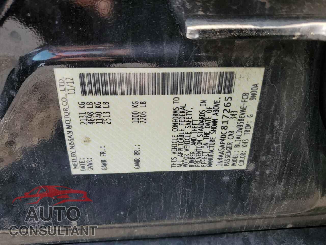 NISSAN MAXIMA 2013 - 1N4AA5AP4DC817265