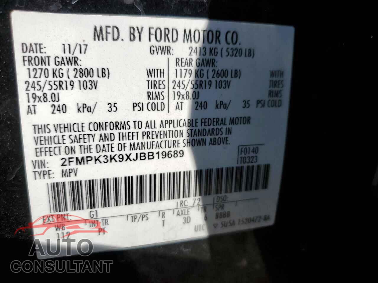 FORD EDGE 2018 - 2FMPK3K9XJBB19689
