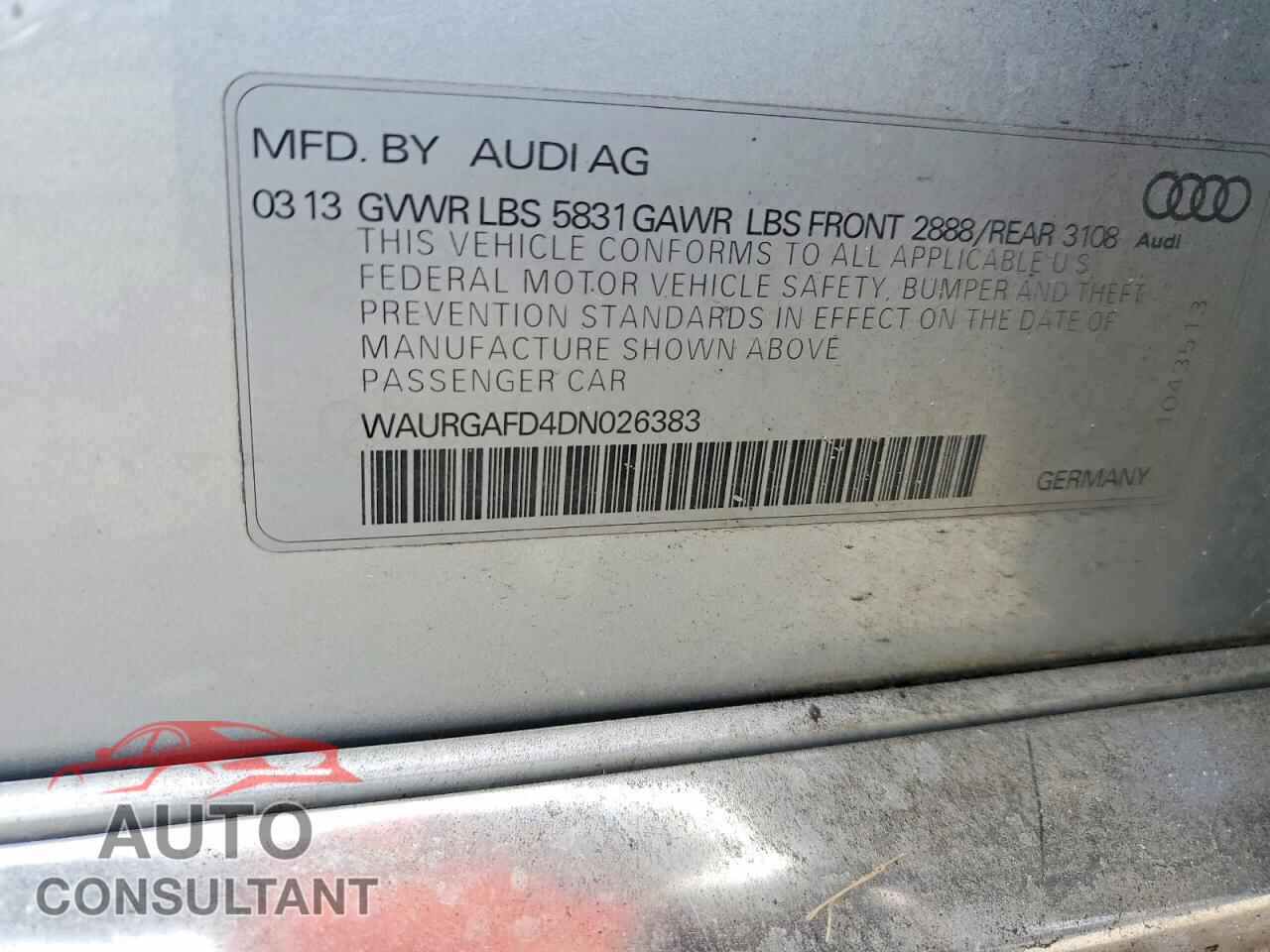 AUDI A8 2013 - WAURGAFD4DN026383