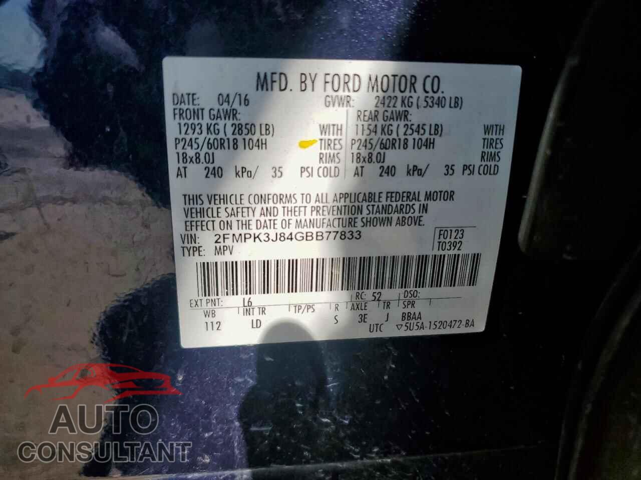 FORD EDGE 2016 - 2FMPK3J84GBB77833