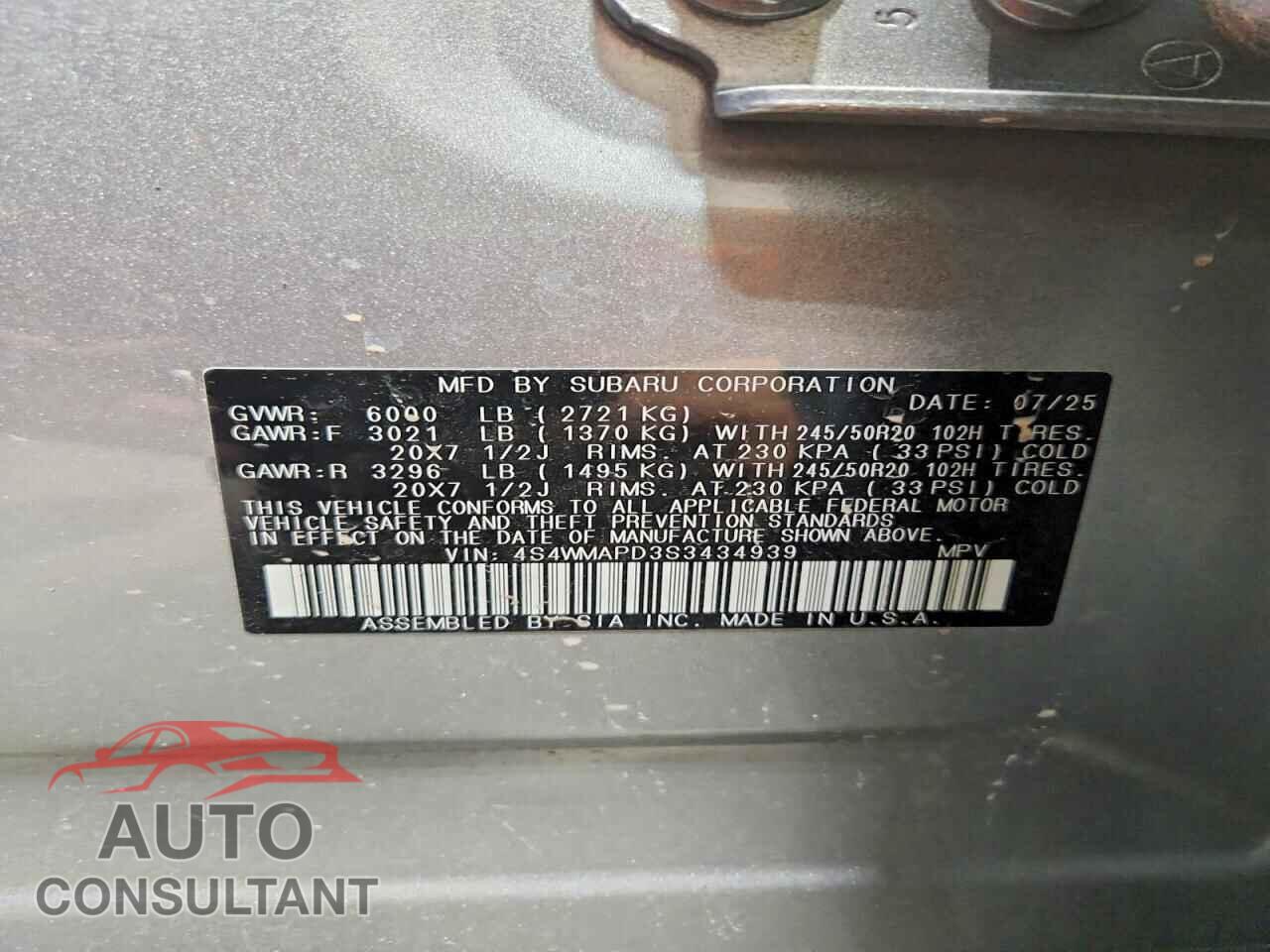SUBARU ASCENT 2025 - 4S4WMAPD3S3434939