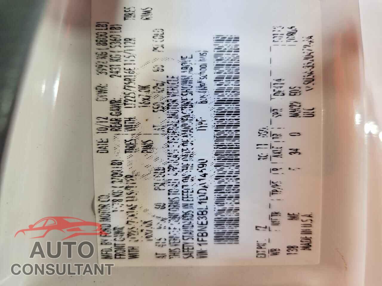 FORD ECONOLINE 2013 - 1FBNE3BL1DDA14590