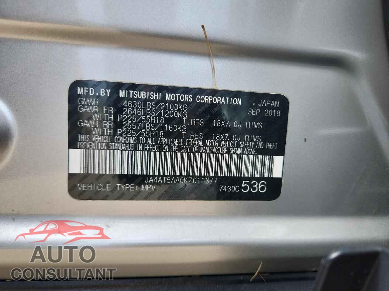 MITSUBISHI ECLIPSE 2019 - JA4AT5AA0KZ011377