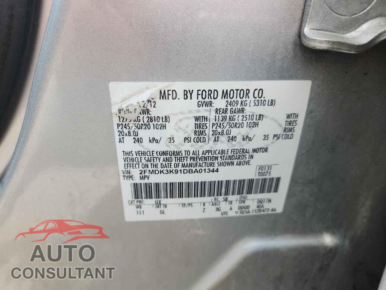 FORD EDGE 2013 - 2FMDK3K91DBA01344