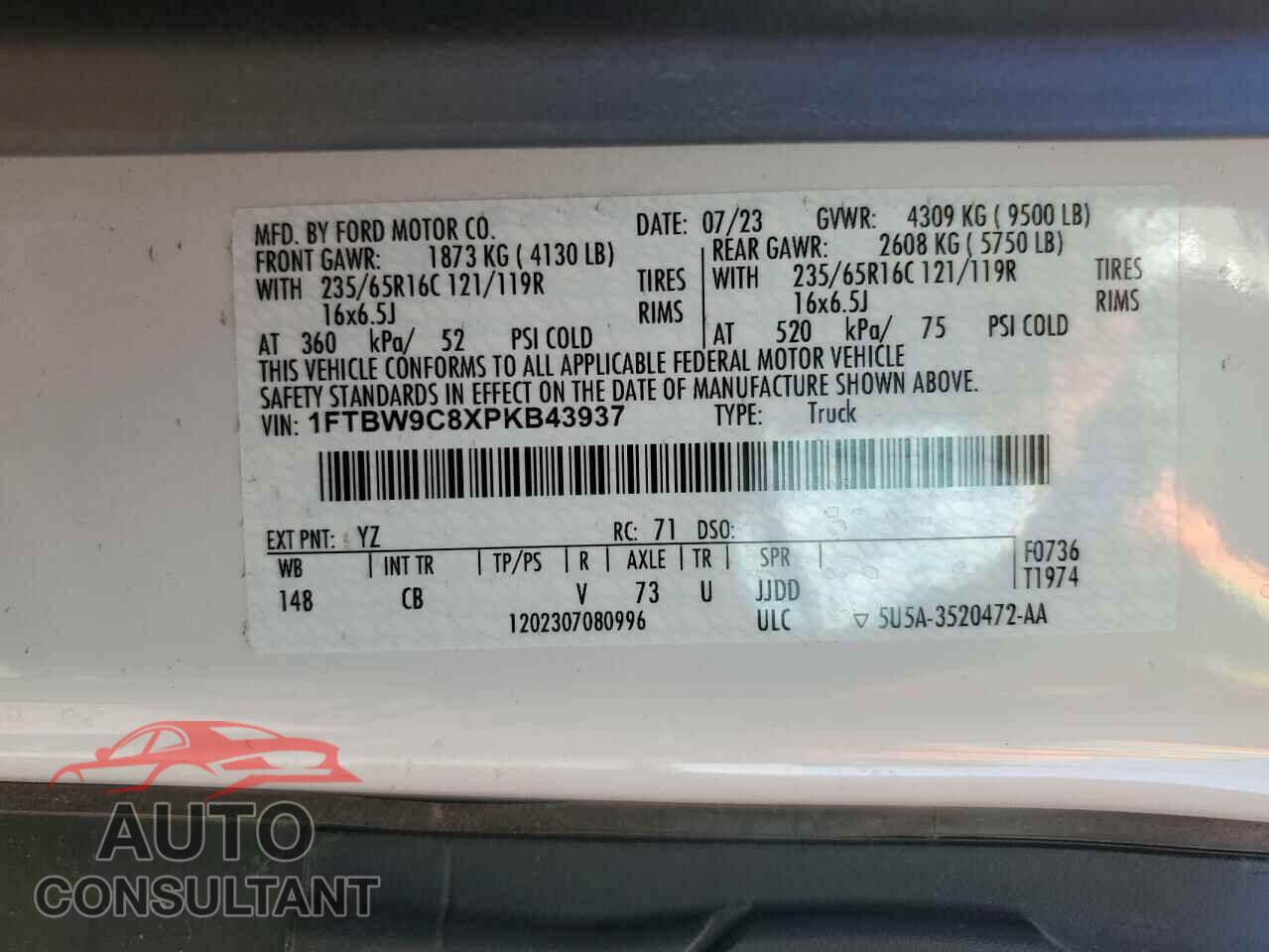 FORD TRANSIT 2023 - 1FTBW9C8XPKB43937