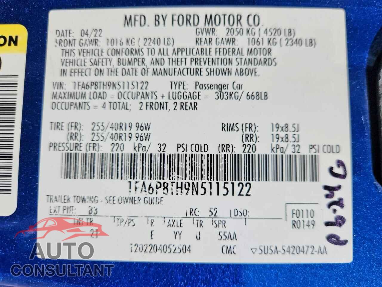 FORD MUSTANG 2022 - 1FA6P8TH9N5115122