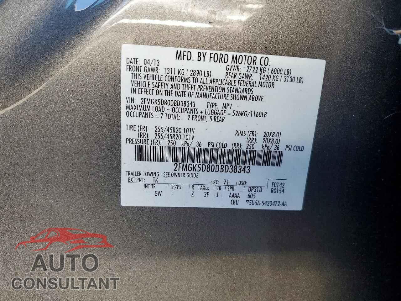 FORD FLEX 2013 - 2FMGK5D80DBD38343