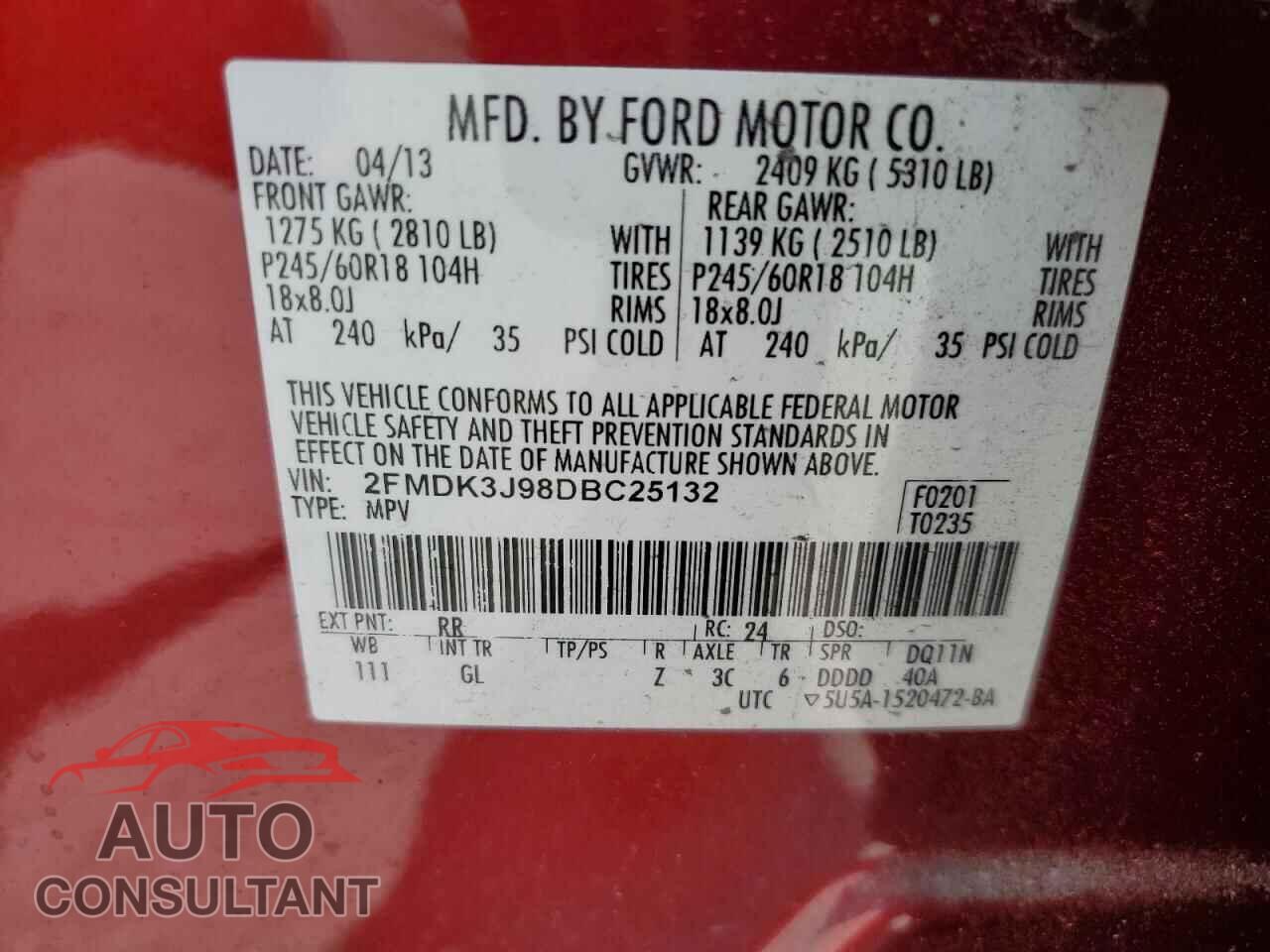 FORD EDGE 2013 - 2FMDK3J98DBC25132