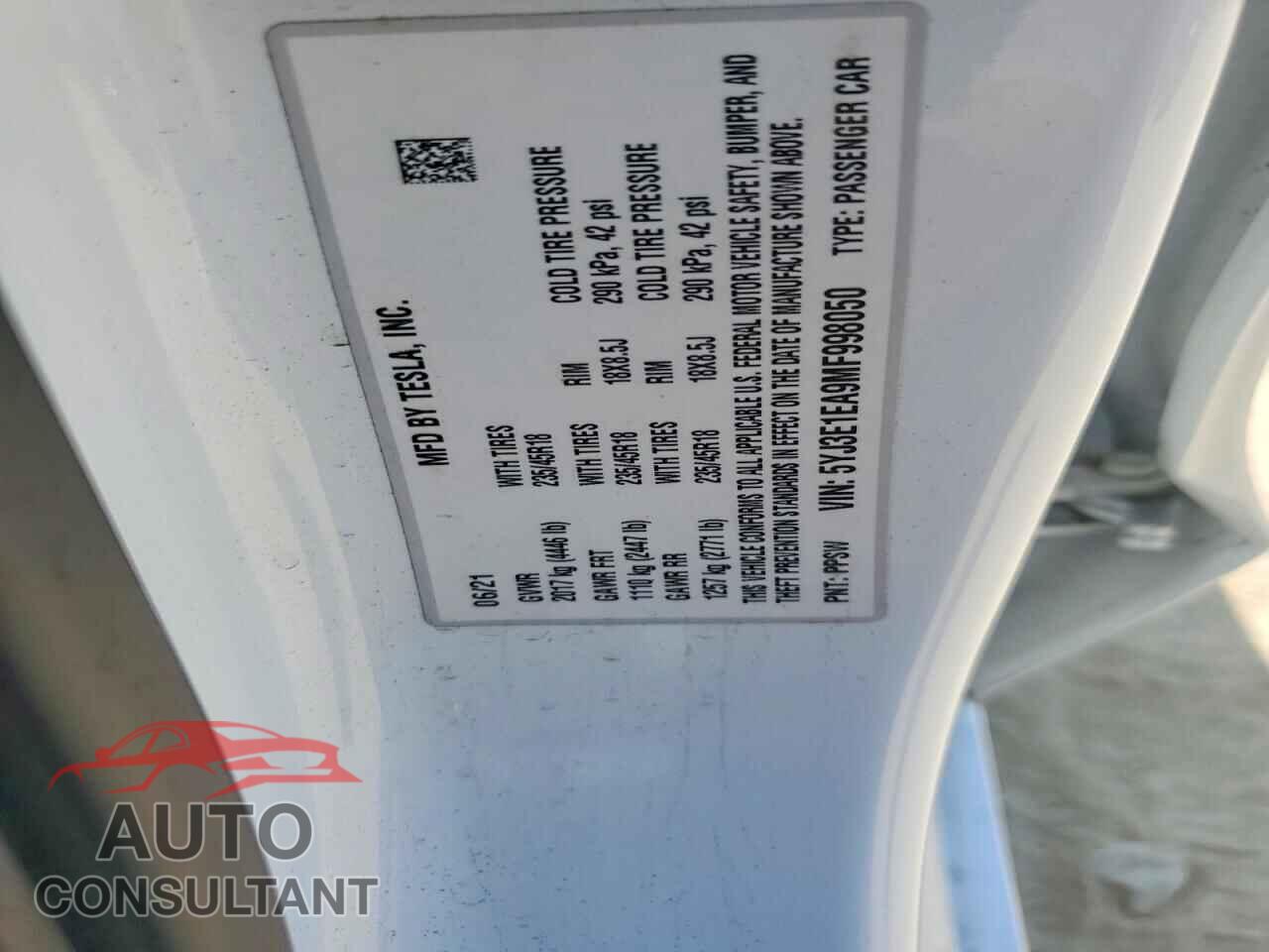 TESLA MODEL 3 2021 - 5YJ3E1EA9MF998050