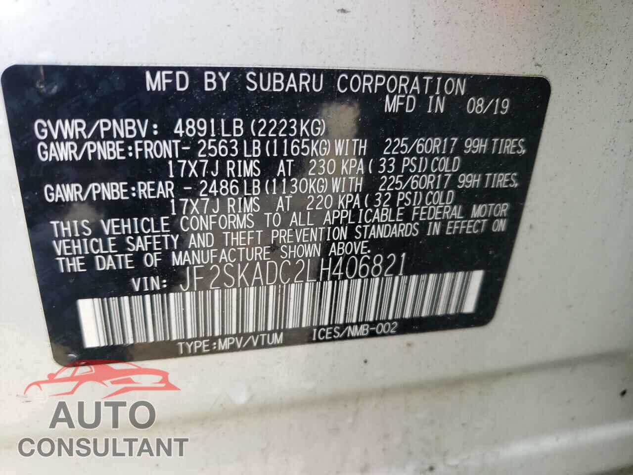 SUBARU FORESTER 2020 - JF2SKADC2LH406821