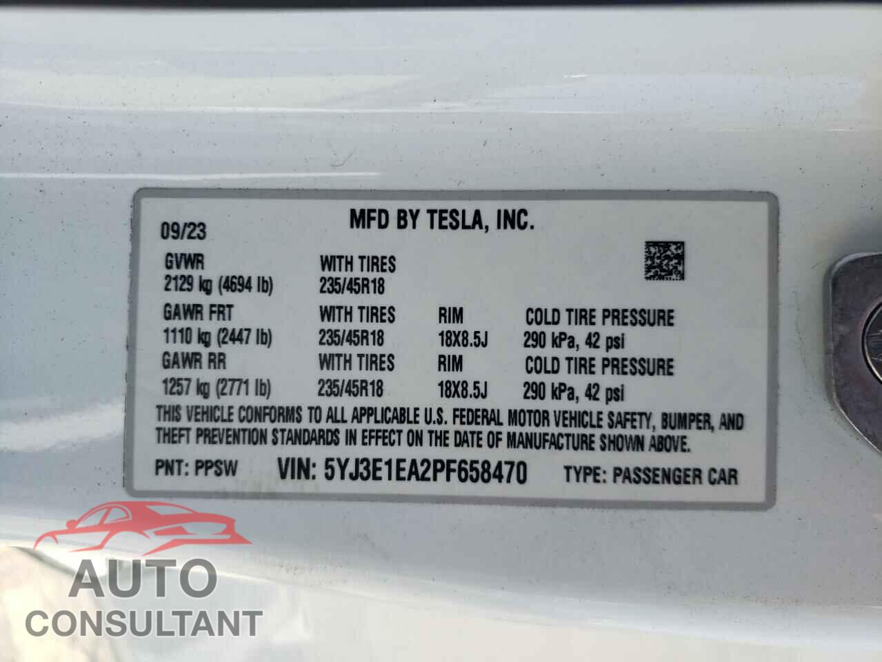 TESLA MODEL 3 2023 - 5YJ3E1EA2PF658470