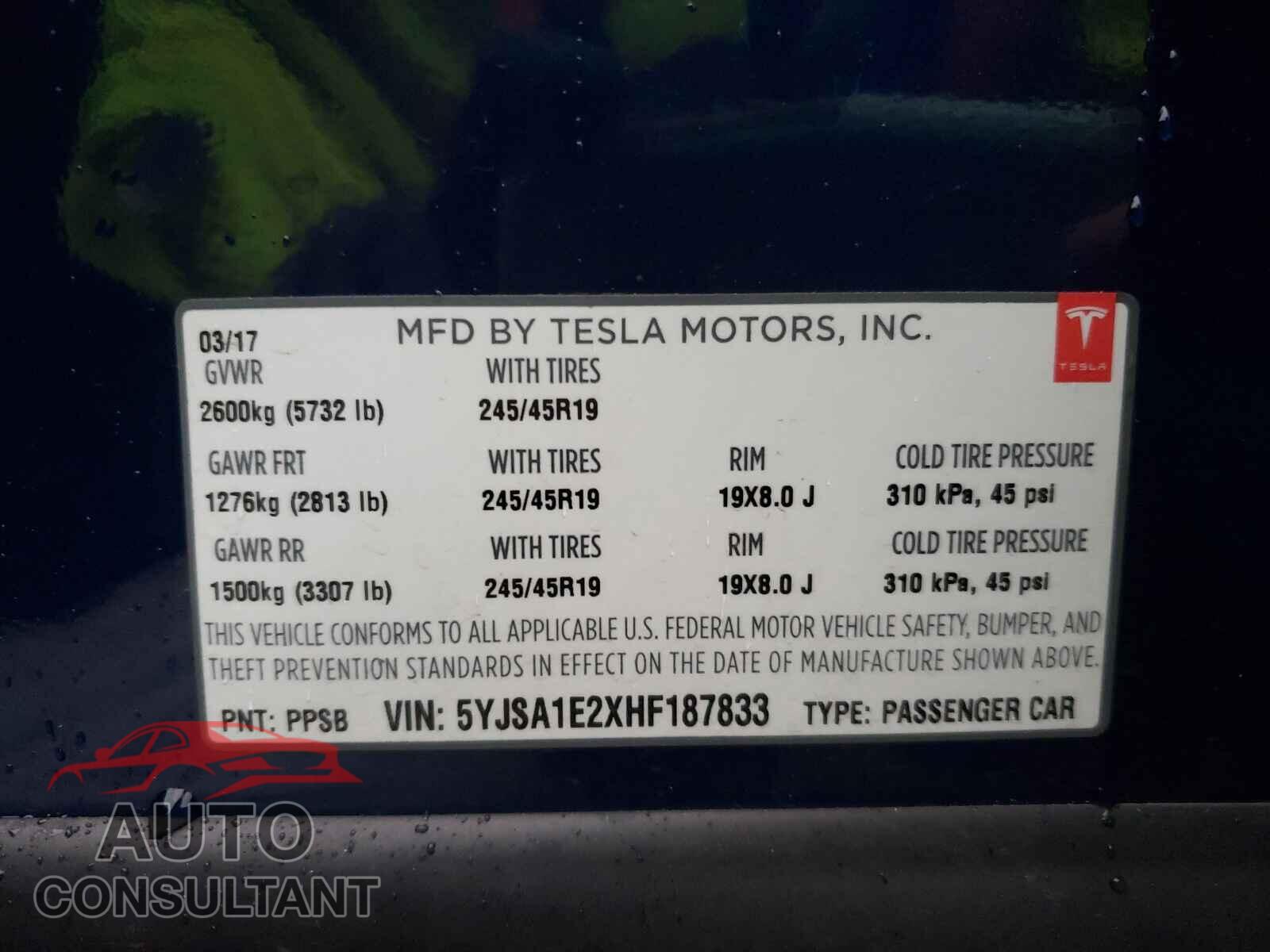 TESLA MODEL S 2017 - 5YJSA1E2XHF187833