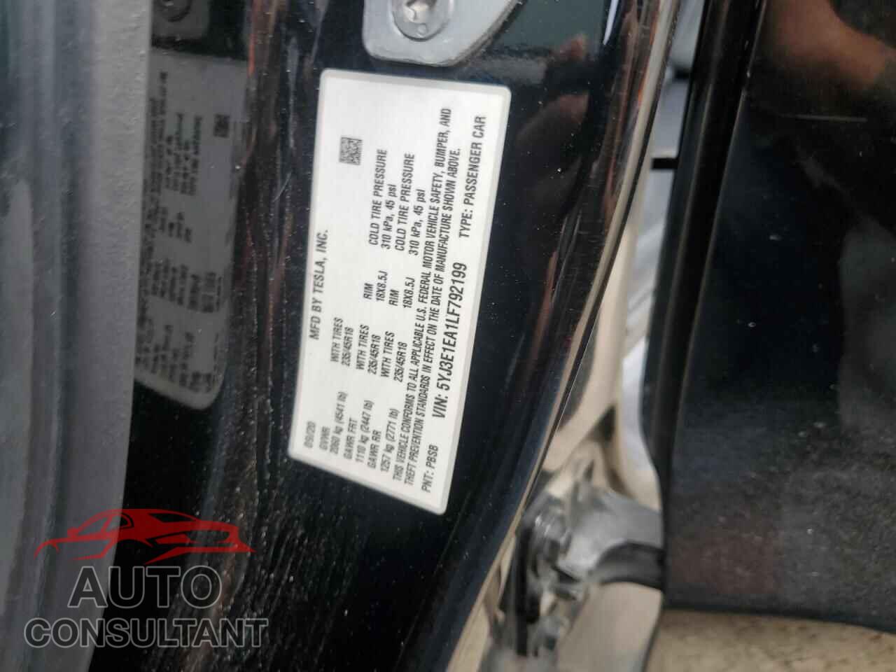 TESLA MODEL 3 2020 - 5YJ3E1EA1LF792199