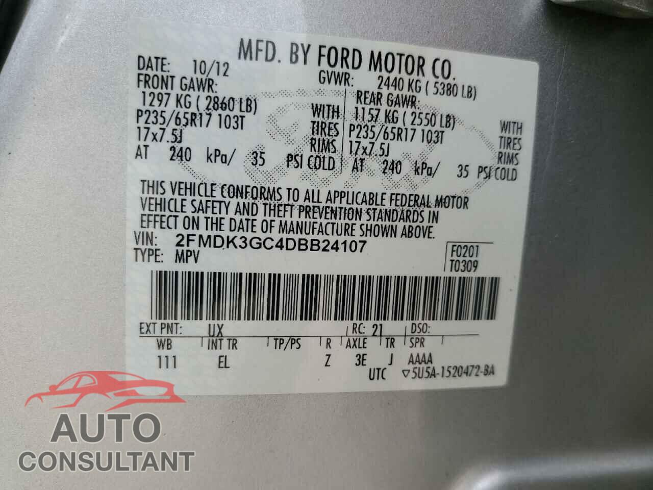 FORD EDGE 2013 - 2FMDK3GC4DBB24107