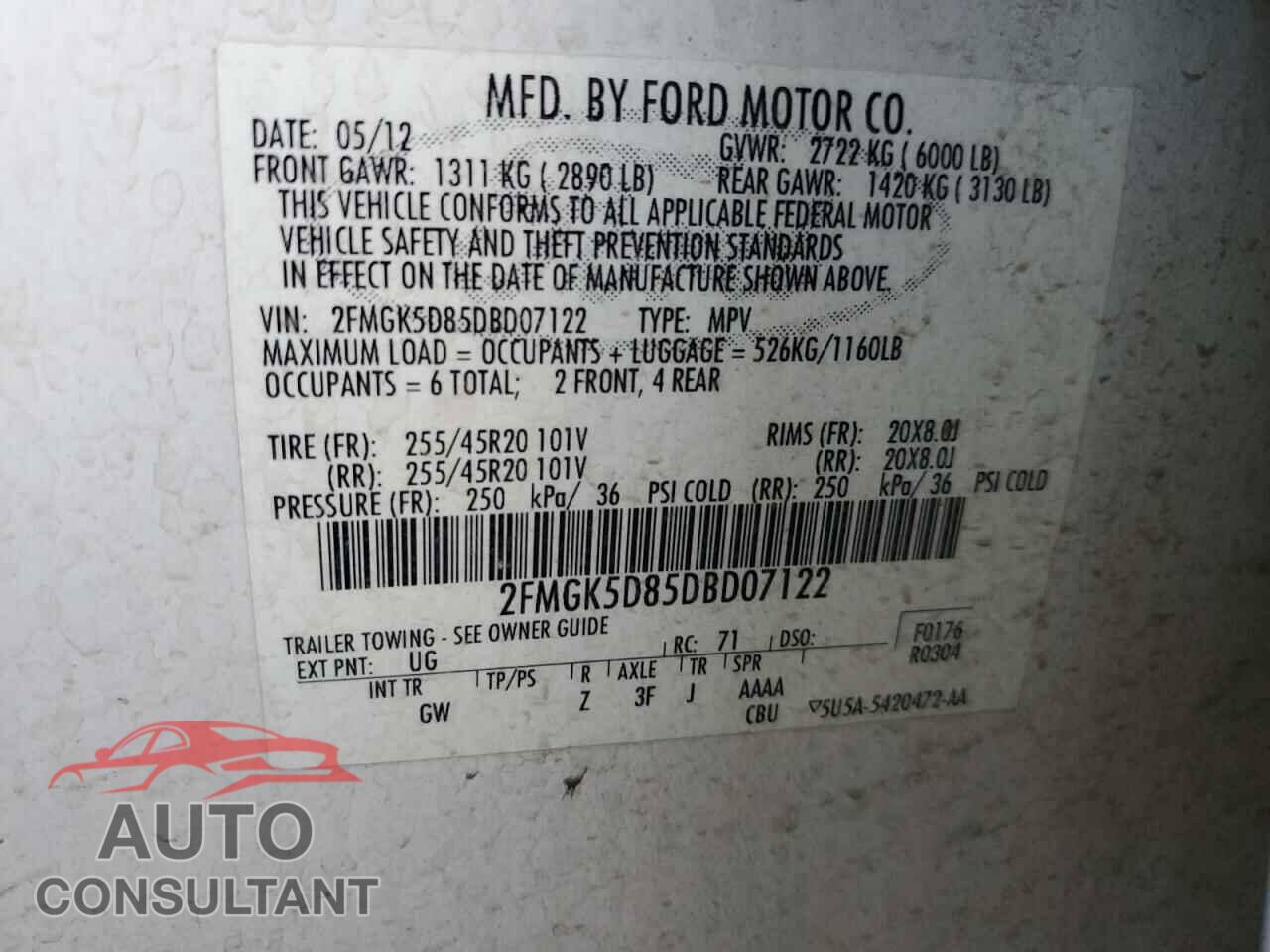 FORD FLEX 2013 - 2FMGK5D85DBD07122