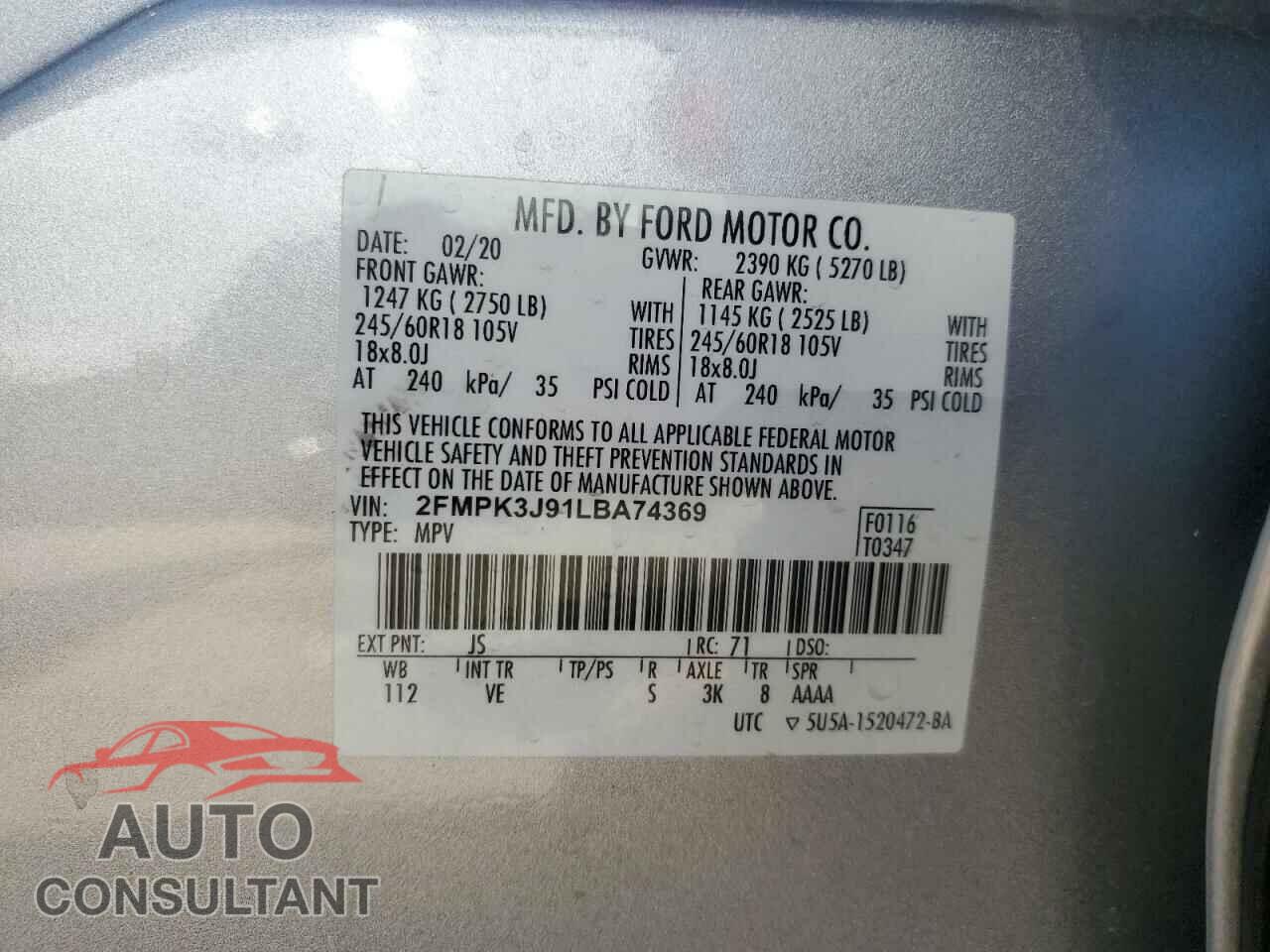 FORD EDGE 2020 - 2FMPK3J91LBA74369