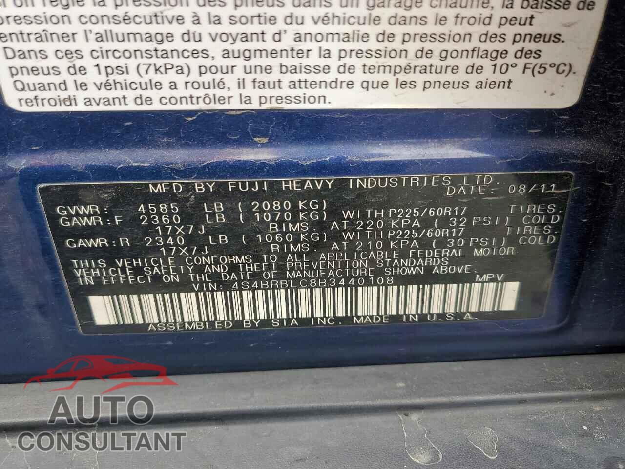 SUBARU OUTBACK 2011 - 4S4BRBLC8B3440108