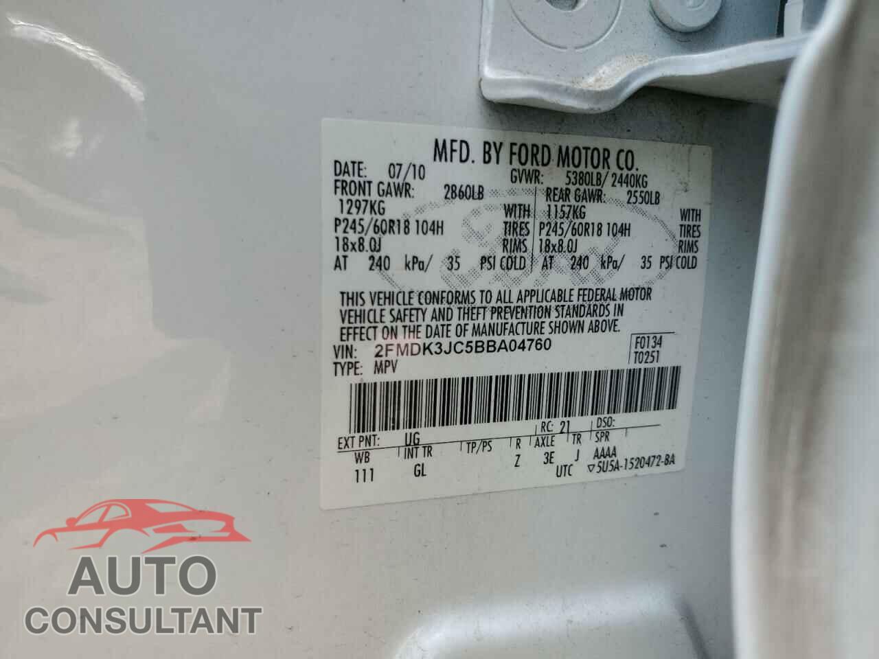FORD EDGE 2011 - 2FMDK3JC5BBA04760