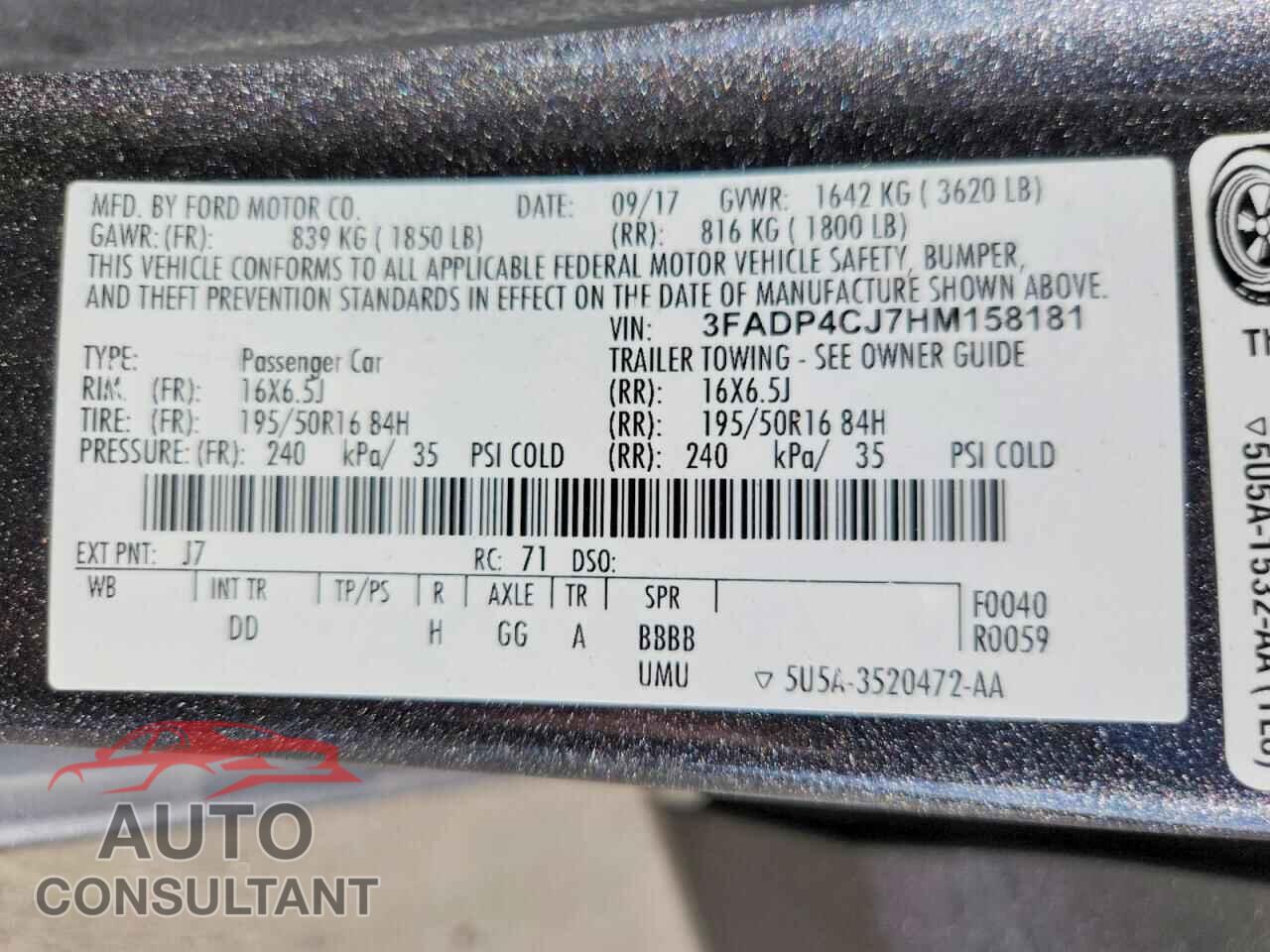 FORD FIESTA 2017 - 3FADP4CJ7HM158181
