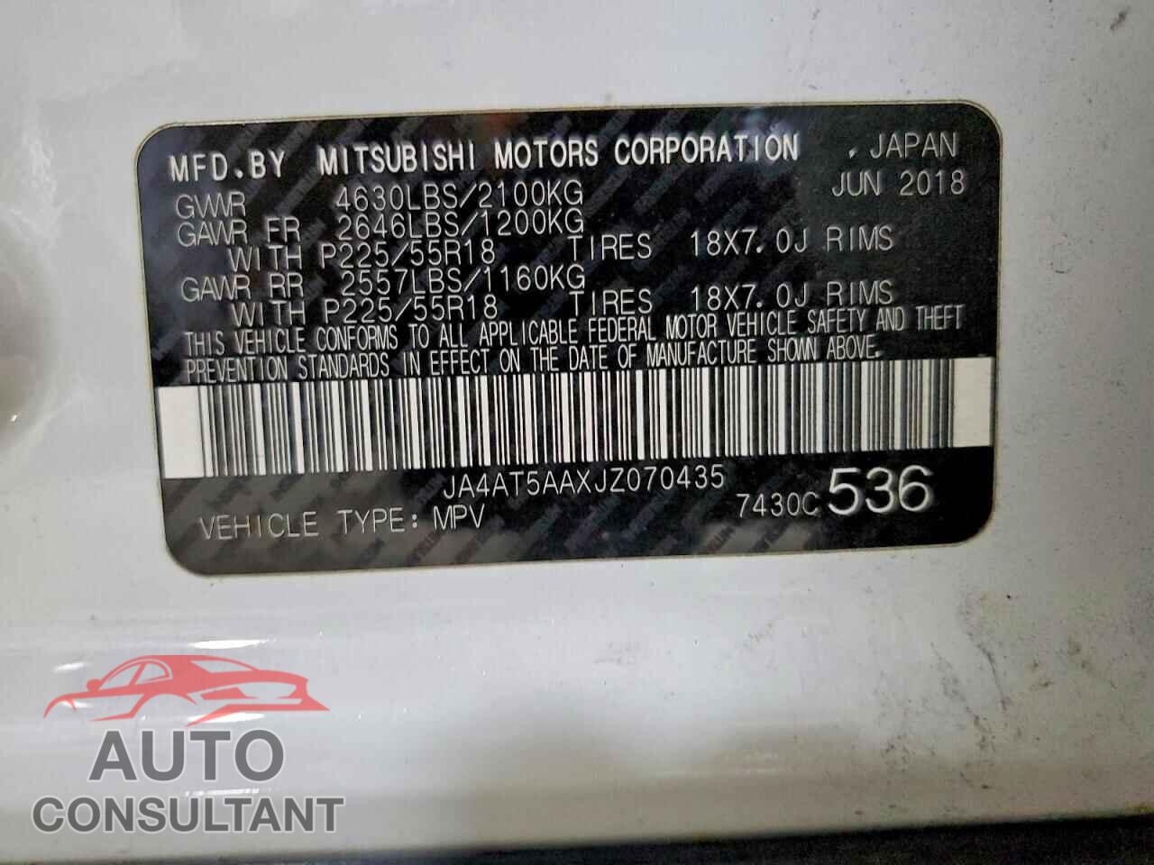 MITSUBISHI ECLIPSE 2018 - JA4AT5AAXJZ070435
