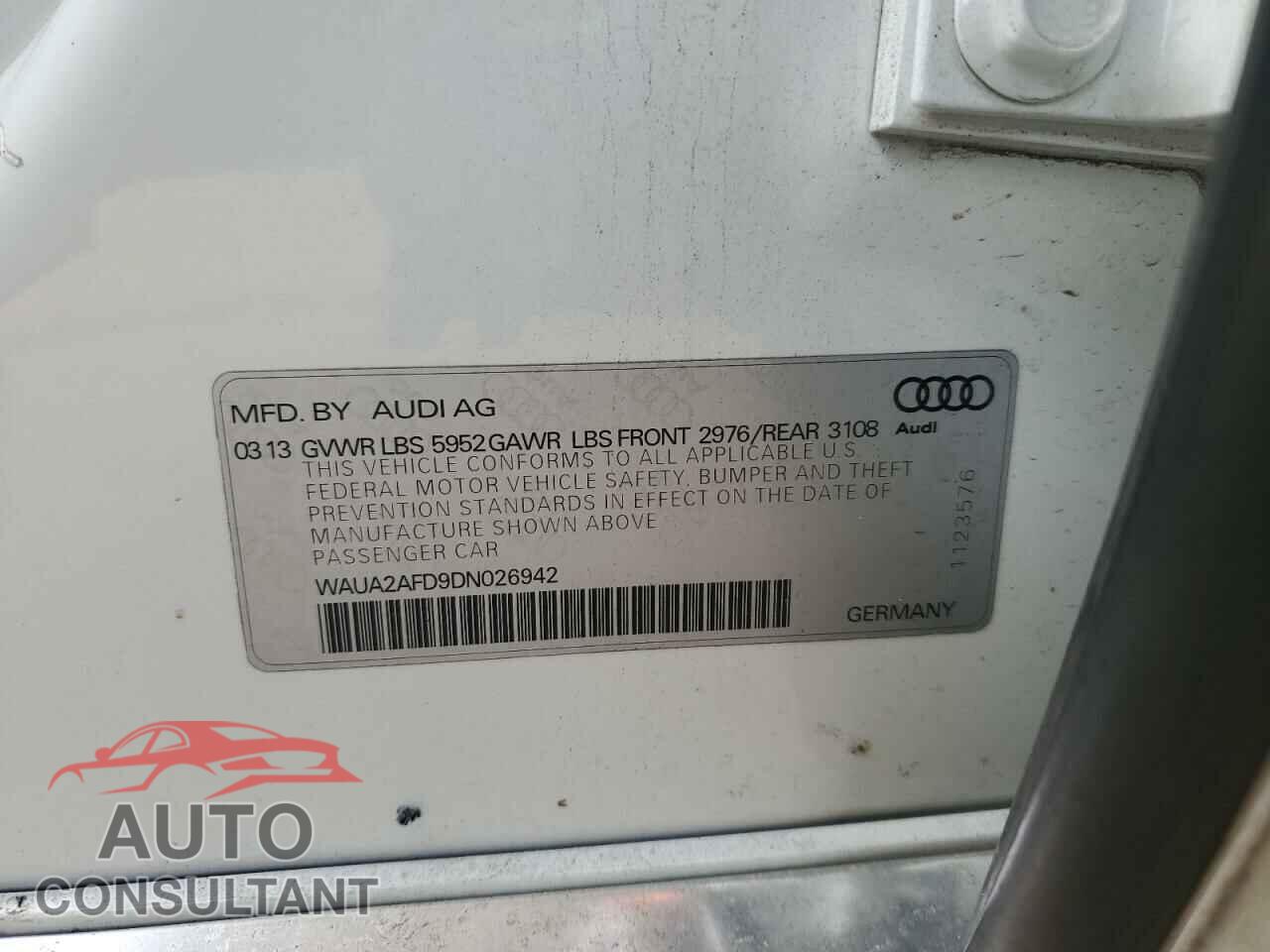 AUDI A8 2013 - WAUA2AFD9DN026942
