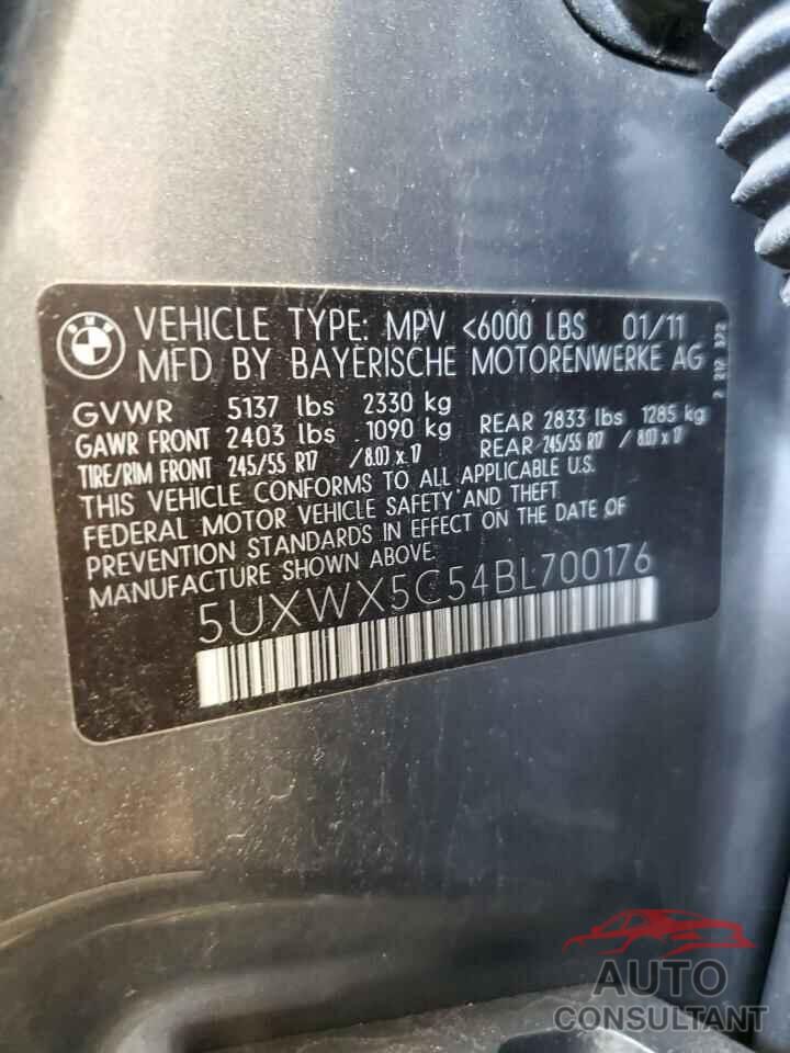 BMW X3 2011 - 5UXWX5C54BL700176