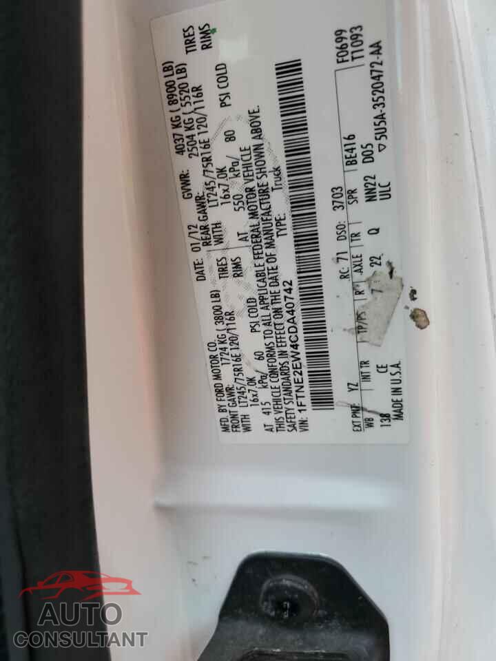 FORD ECONOLINE 2012 - 1FTNE2EW4CDA40742