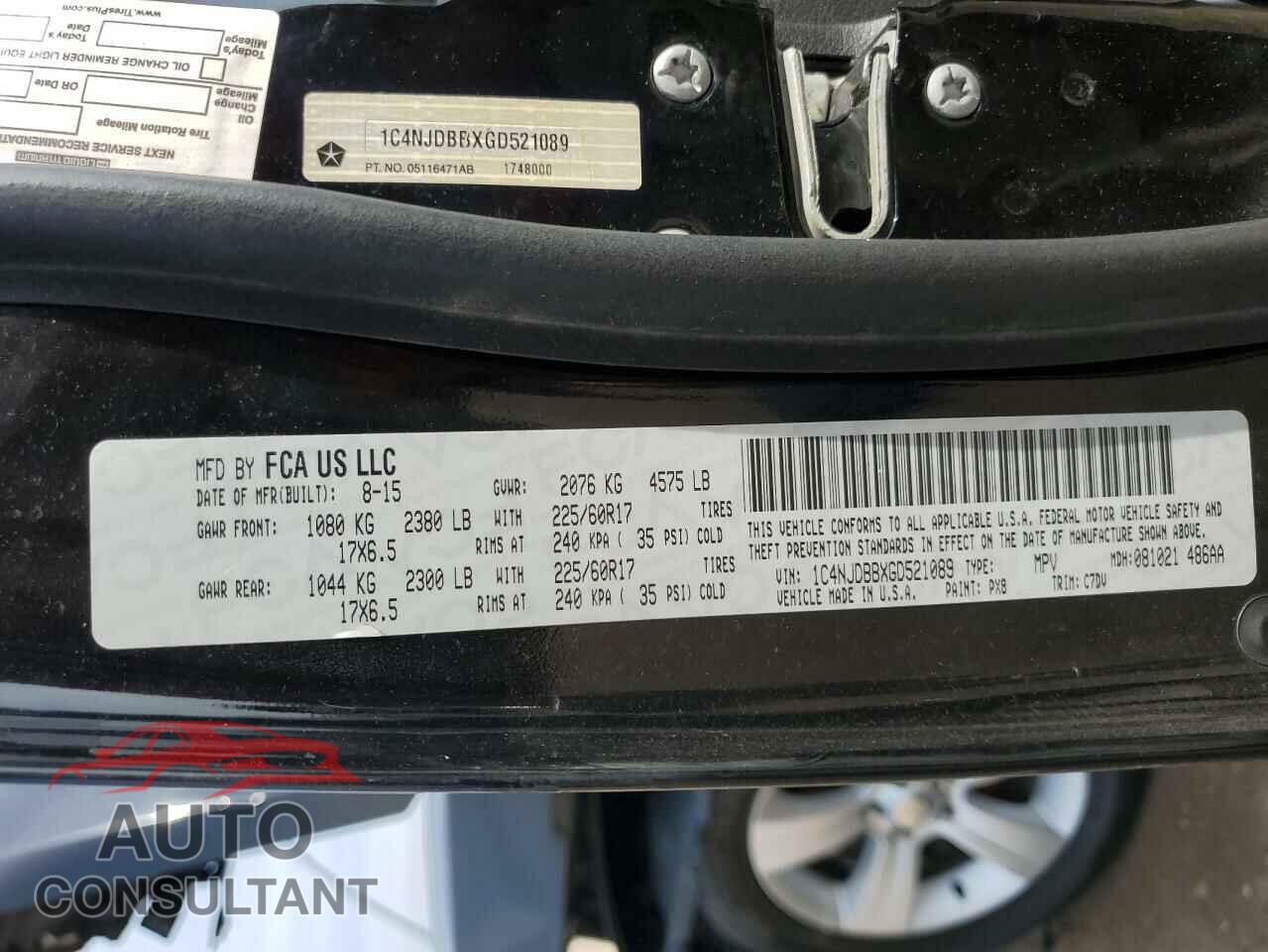 JEEP COMPASS 2016 - 1C4NJDBBXGD521089