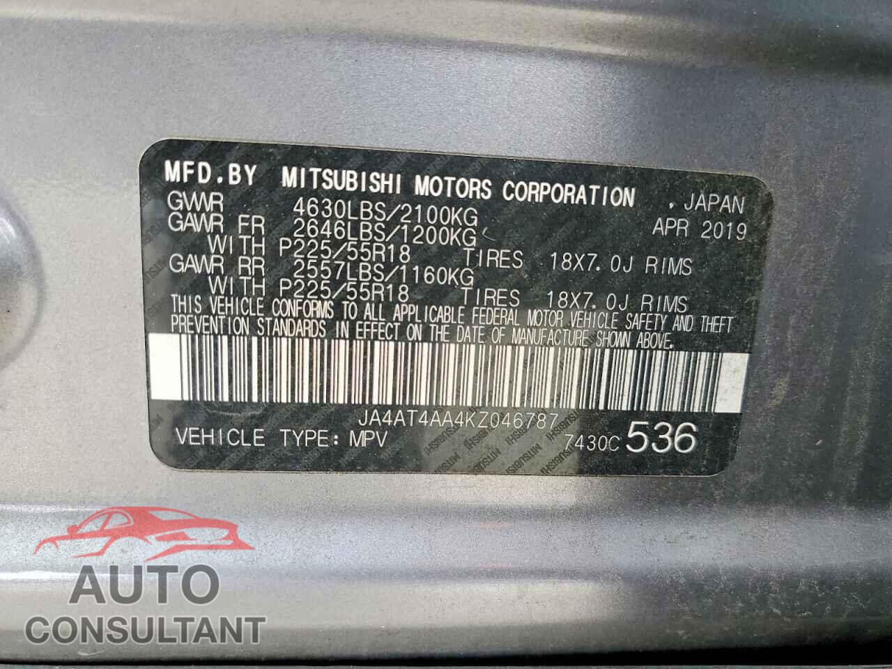 MITSUBISHI ECLIPSE 2019 - JA4AT4AA4KZ046787