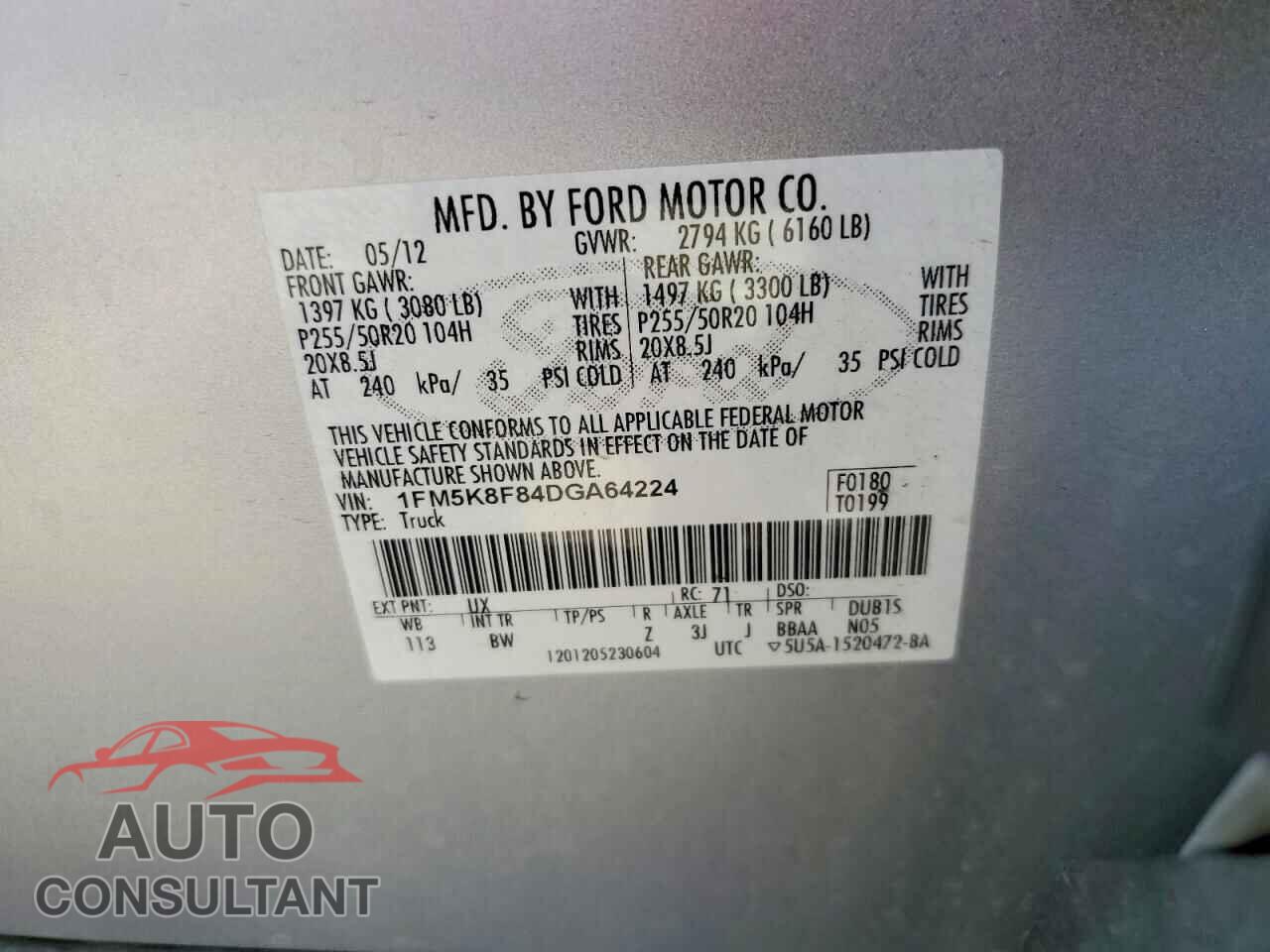 FORD EXPLORER 2013 - 1FM5K8F84DGA64224