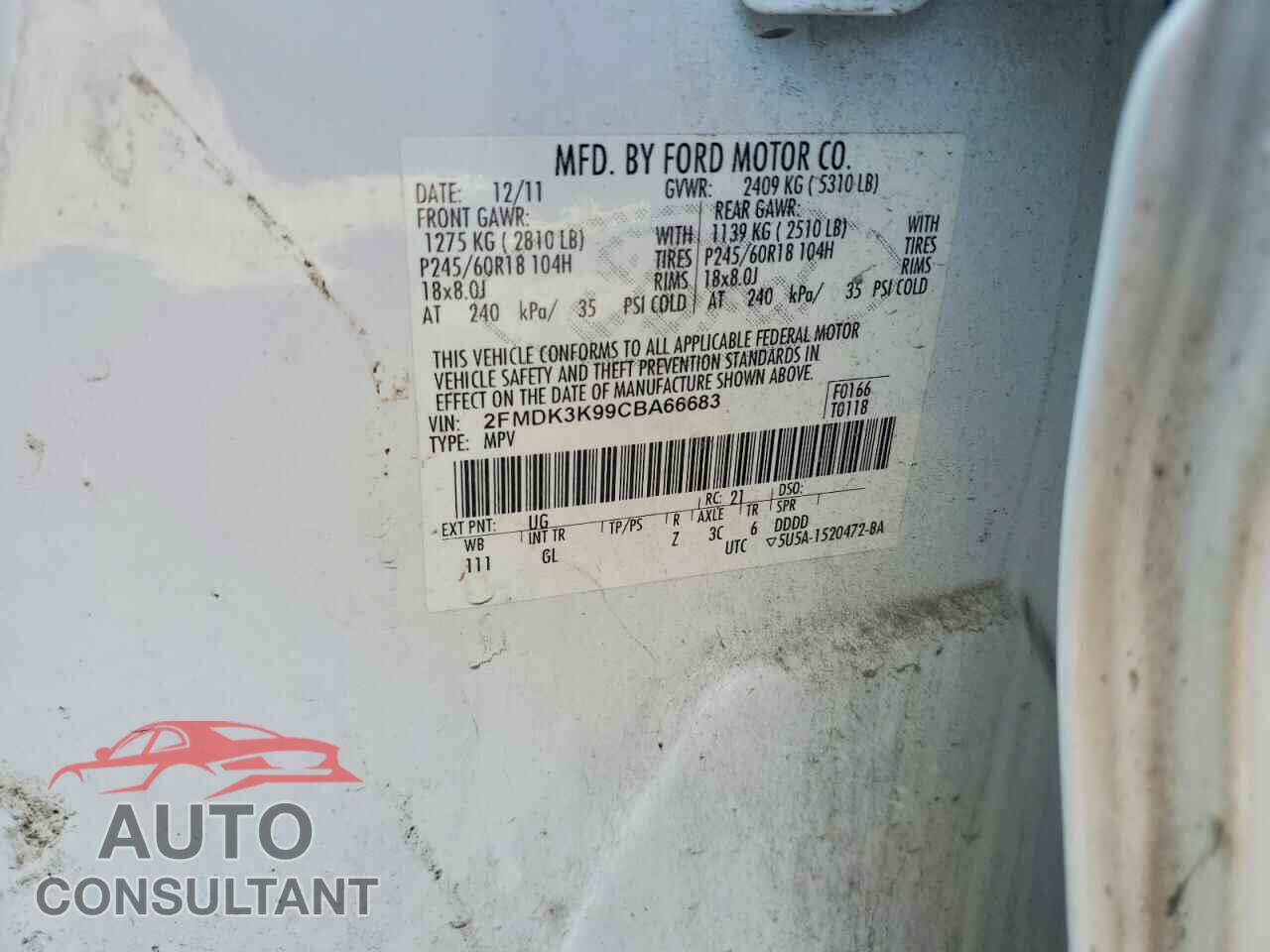 FORD EDGE 2012 - 2FMDK3K99CBA66683