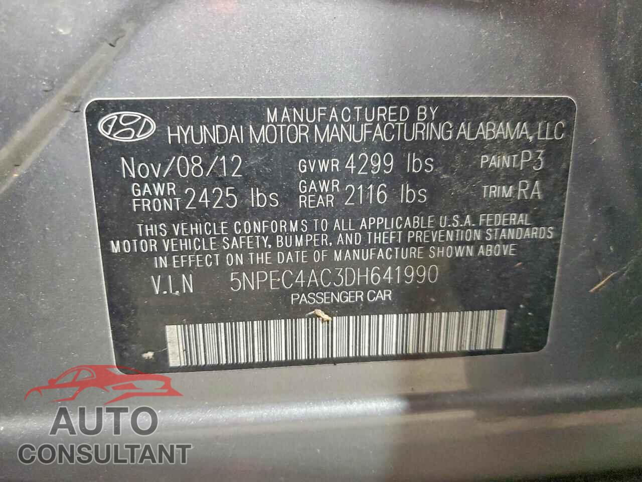 HYUNDAI SONATA 2013 - 5NPEC4AC3DH641990
