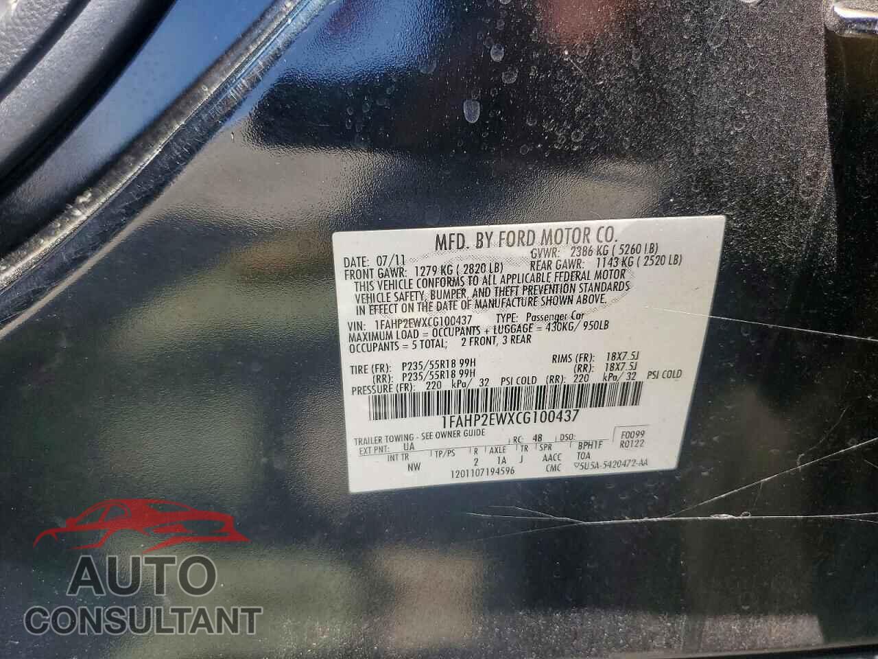 FORD TAURUS 2012 - 1FAHP2EWXCG100437