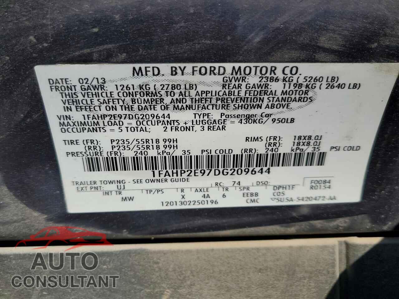 FORD TAURUS 2013 - 1FAHP2E97DG209644