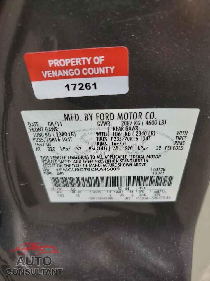 FORD ESCAPE 2012 - 1FMCU9C76CKA45009