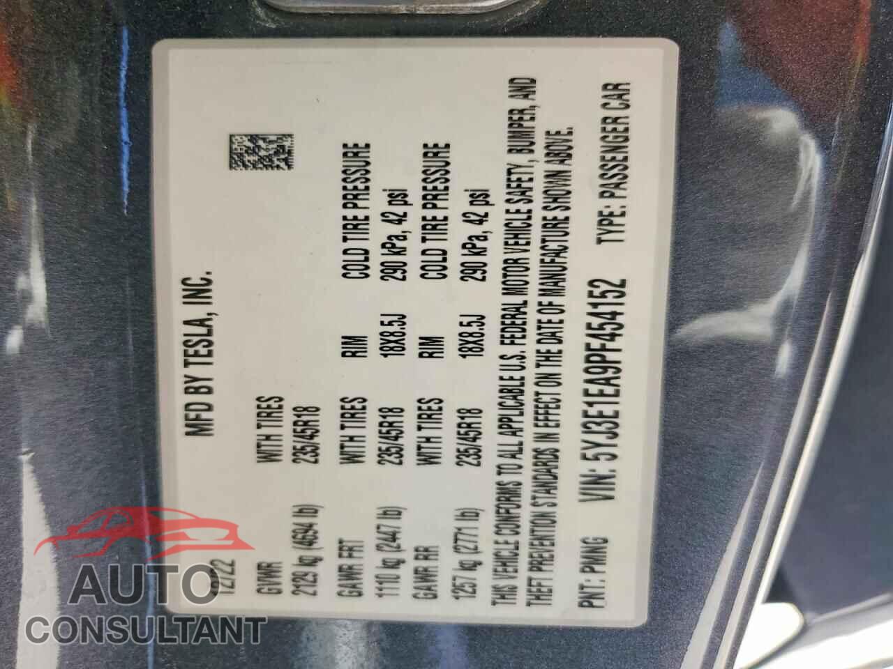 TESLA MODEL 3 2023 - 5YJ3E1EA9PF454152