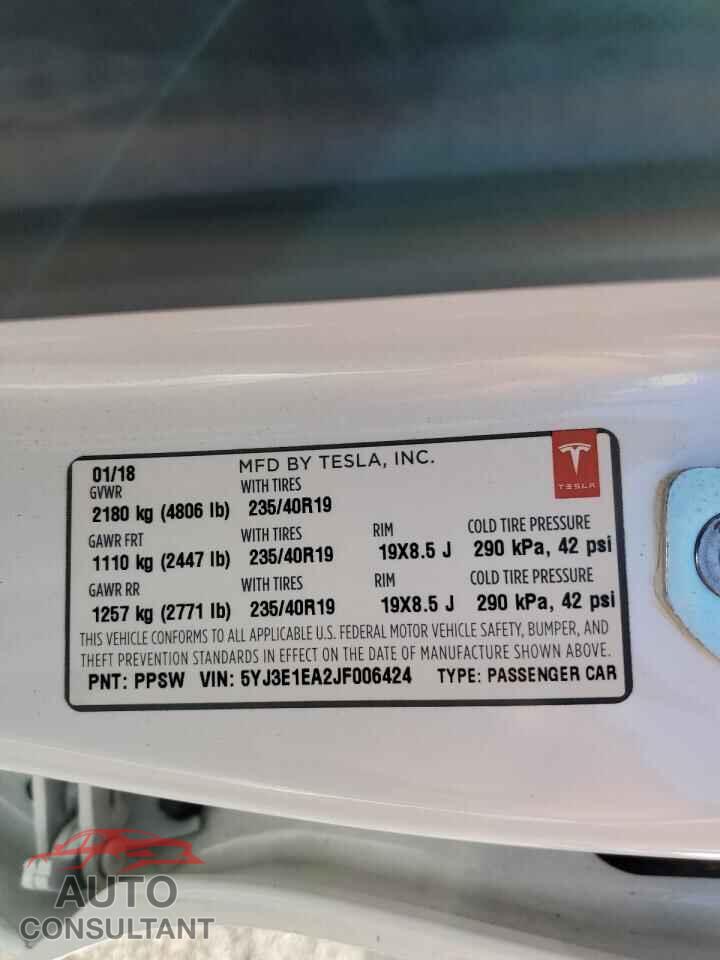 TESLA MODEL 3 2018 - 5YJ3E1EA2JF006424